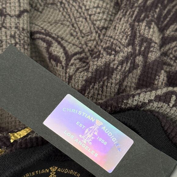 Christian Audigier Shirt Mens XL Thermal Skull Rose Rhinestone Y2K Tattoo NEW - Picture 10 of 16